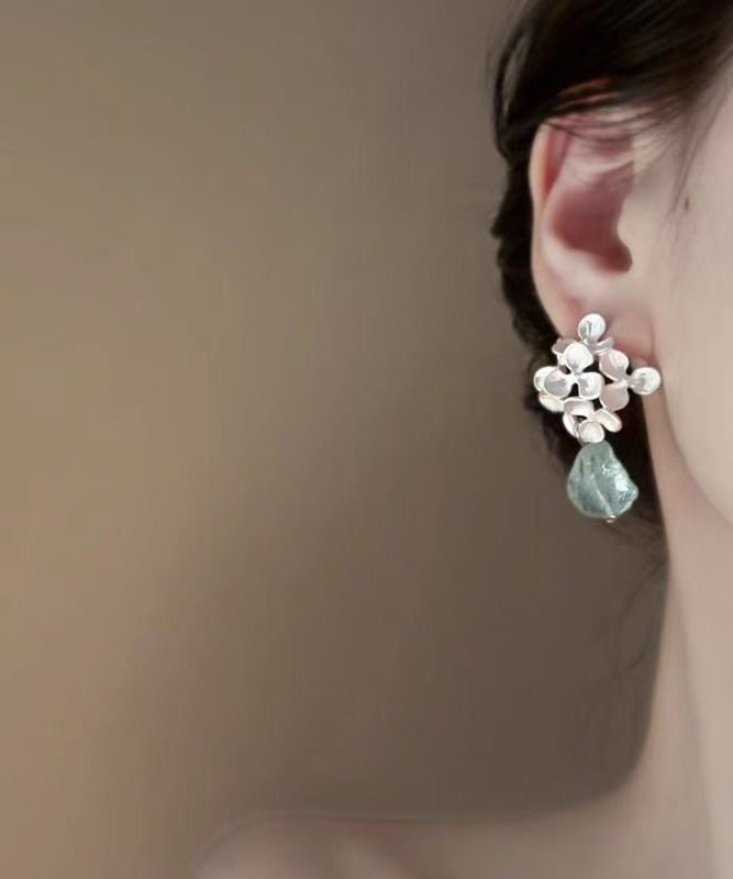 Style Silk Alloy Gem Stone Tassel Drop Earrings