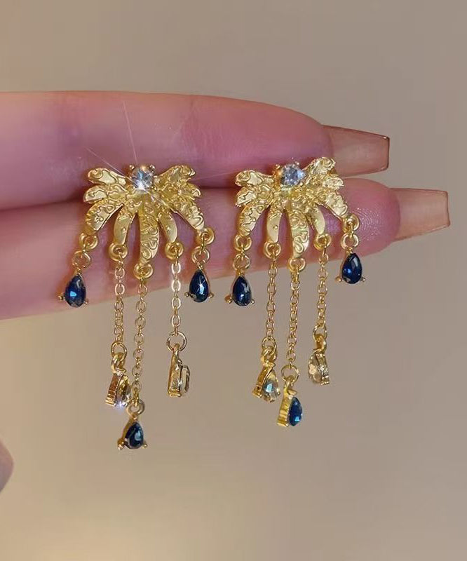 Gold Ancient Gold Zircon Fireworks Tassel Drop Earrings