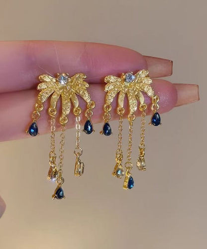 Gold Ancient Gold Zircon Fireworks Tassel Drop Earrings