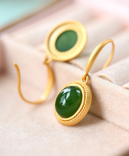 Spinach Green Sterling Silver Inlaid Jade Drop Earrings