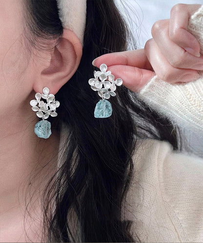 Style Silk Alloy Gem Stone Tassel Drop Earrings