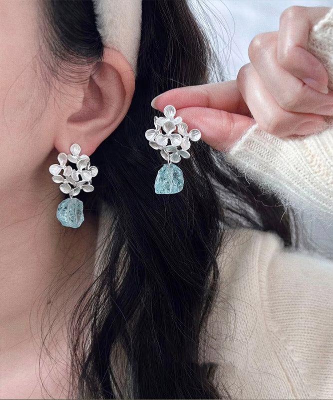 Style Silk Alloy Gem Stone Tassel Drop Earrings