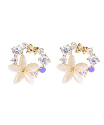 Unique Gold Sterling Silver Alloy Zircon Stud Earrings