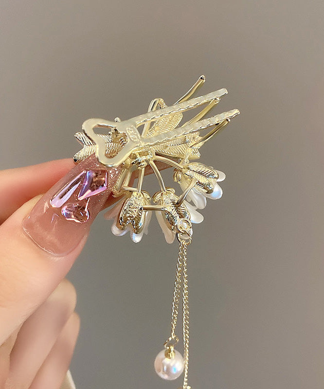 Gold Alloy Zircon Pearl Lily of the Valley Tassel Hairpin