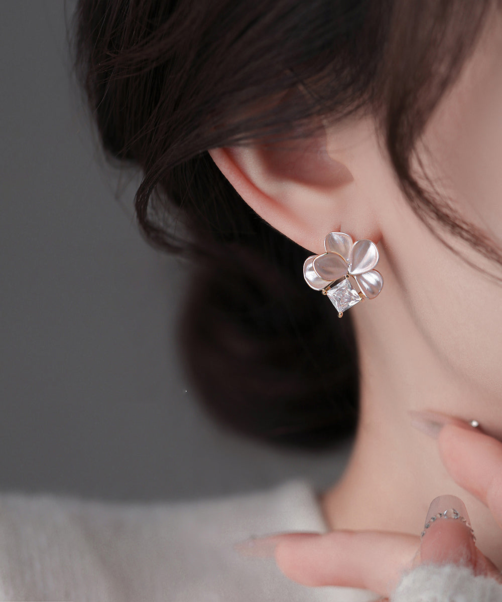 Pink Copper Overgild Zircon Petal Stud Earrings