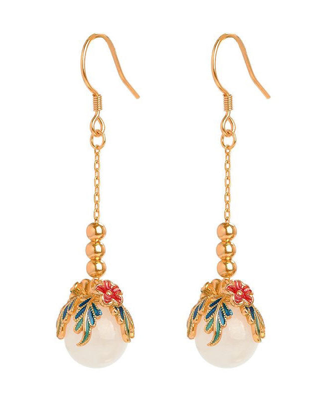 Gold Sterling Silver Jade Enamel Drop Earrings