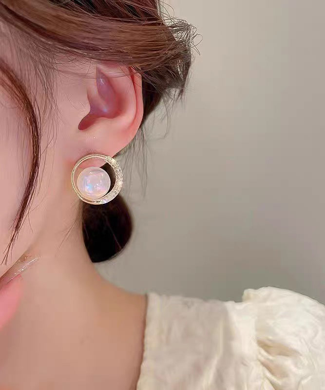 Gold Alloy Zircon Pearl Hoop Earrings