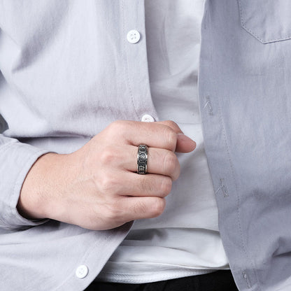 Letter Words Balance Calm Titanium Steel Rotatable Ring
