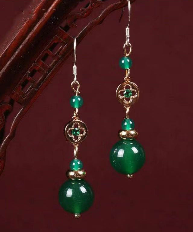 Green Sterling Silver Crystal Gem Stone Drop Earrings
