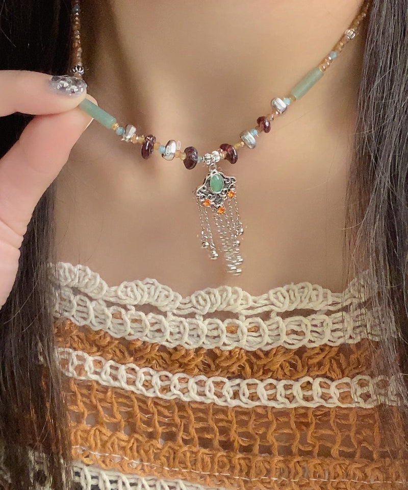 Retro Style Clavicle Chain Patchwork Ruyi Tassel