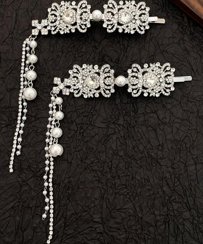 Silk Alloy Pearl Zircon Tassel Hairpin