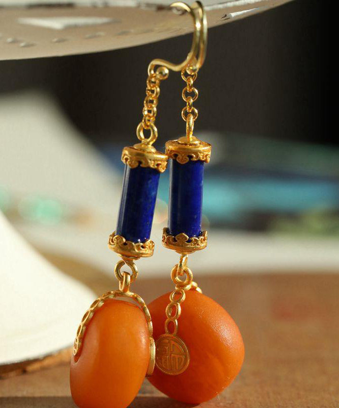 Orange Sterling Silver Overgild Amber Drop Earrings