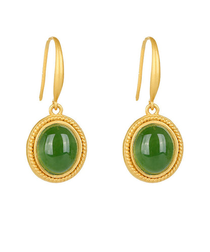 Spinach Green Sterling Silver Inlaid Jade Drop Earrings