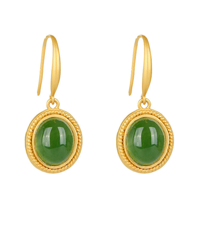 Spinach Green Sterling Silver Inlaid Jade Drop Earrings