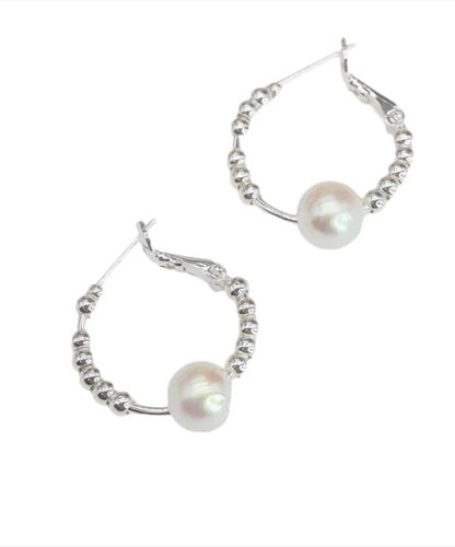 Art Silk Copper Pearl Broken Silver Hoop Earrings