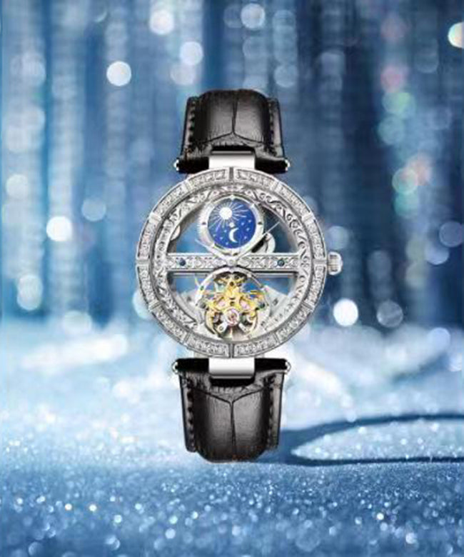 White Stainless Steel Zircon Tempered Glass Watch