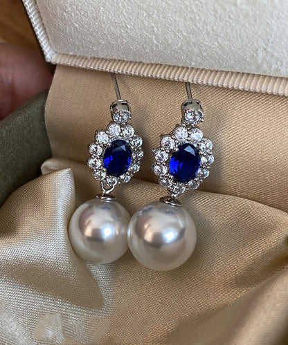 New Diamond Studded Pearl Oval Pendant Earrings