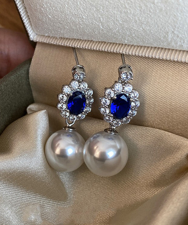 New Diamond Studded Pearl Oval Pendant Earrings