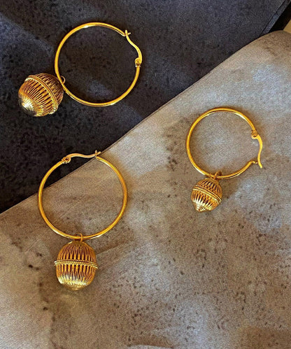 Gold Stainless Steel Overgild Ball Hollow Out Ball Hoop Earrings