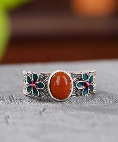 Retro Silk Sterling Silver Inlaid Agate Rings