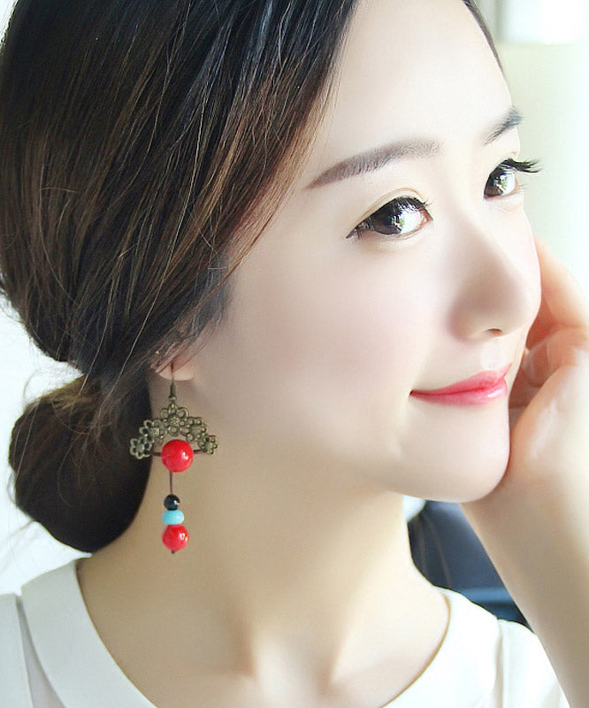 Red Sterling Silver Turquoise Gem Stone Agate Drop Earrings