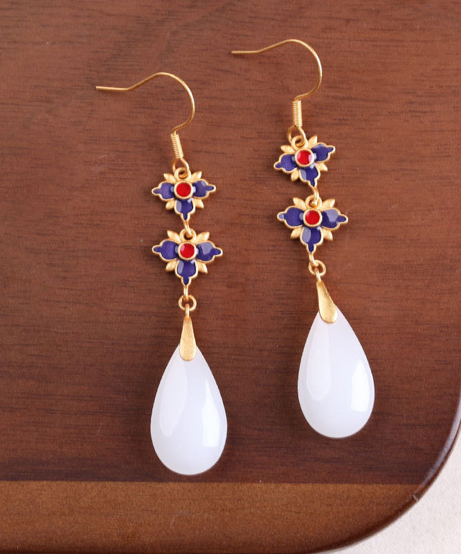 Retro White Gold Plated Bowlder Drop Earrings