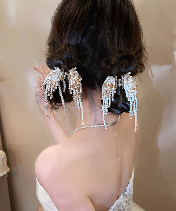 Colorblock Metal Pearl Beading Tassel Hairpin