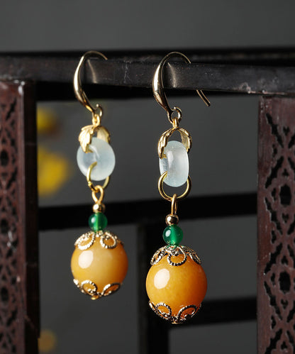 Yellow Sterling Silver Overgild Jade Drop Earrings