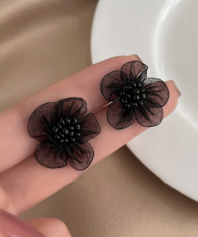 Original Design Black Tulle Stud Earrings