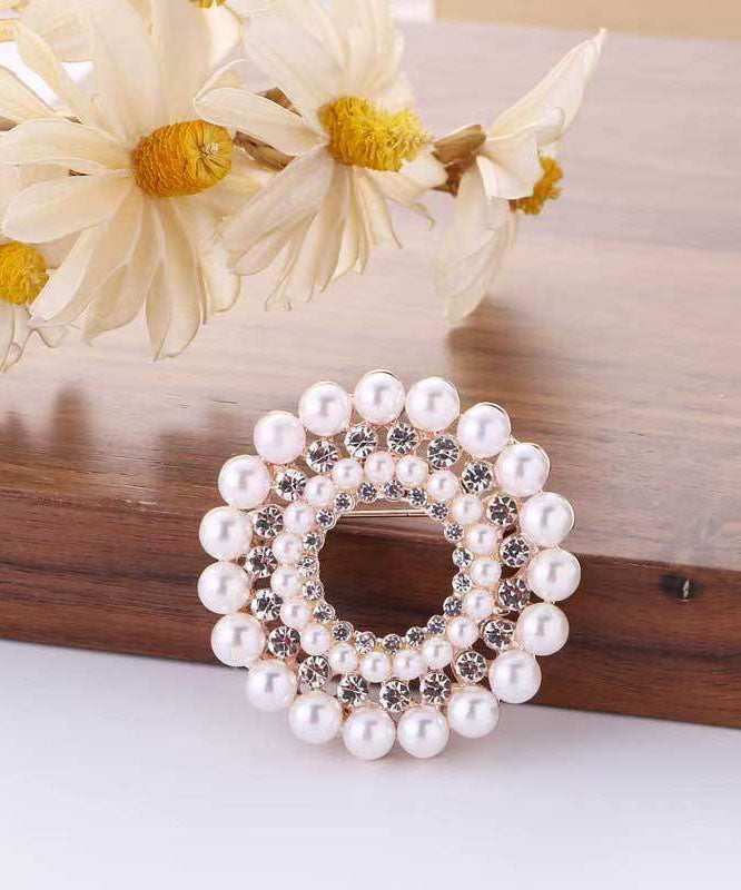 Classy White Alloy Pearl Zircon Brooches