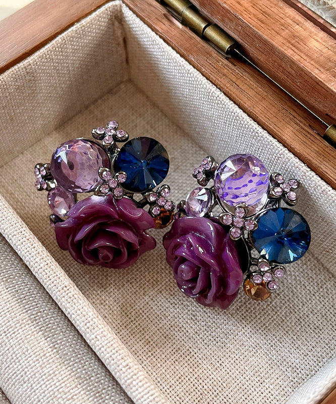 Purple Alloy Zircon Resin Glass Stud Earrings