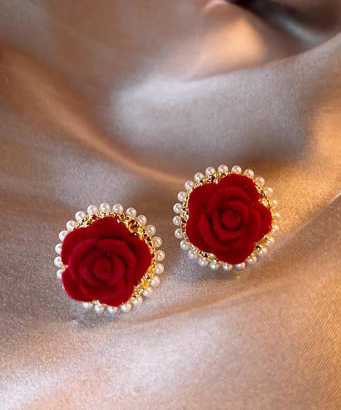 Red Copper Alloy Pile Coating Stud Earrings