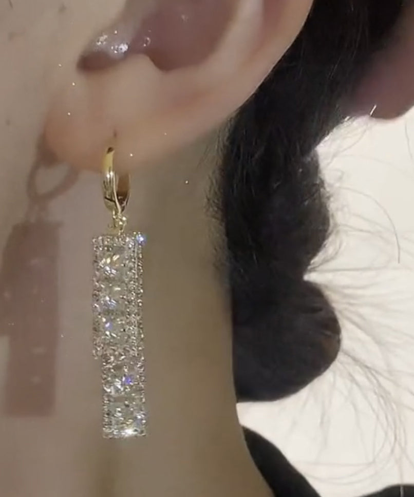 Gold Overgild Zircon Rectangle Tassel Drop Earrings