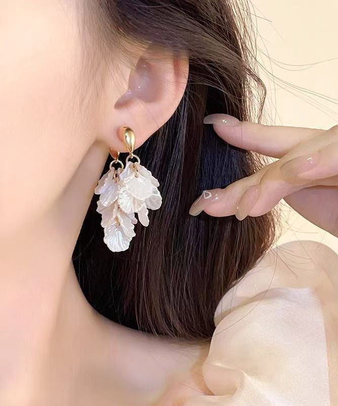 White Copper Alloy Petal Tassel Hoop Earring