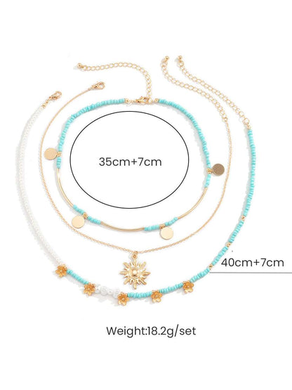 3pcs Sun & Faux Pearl Beaded Necklace