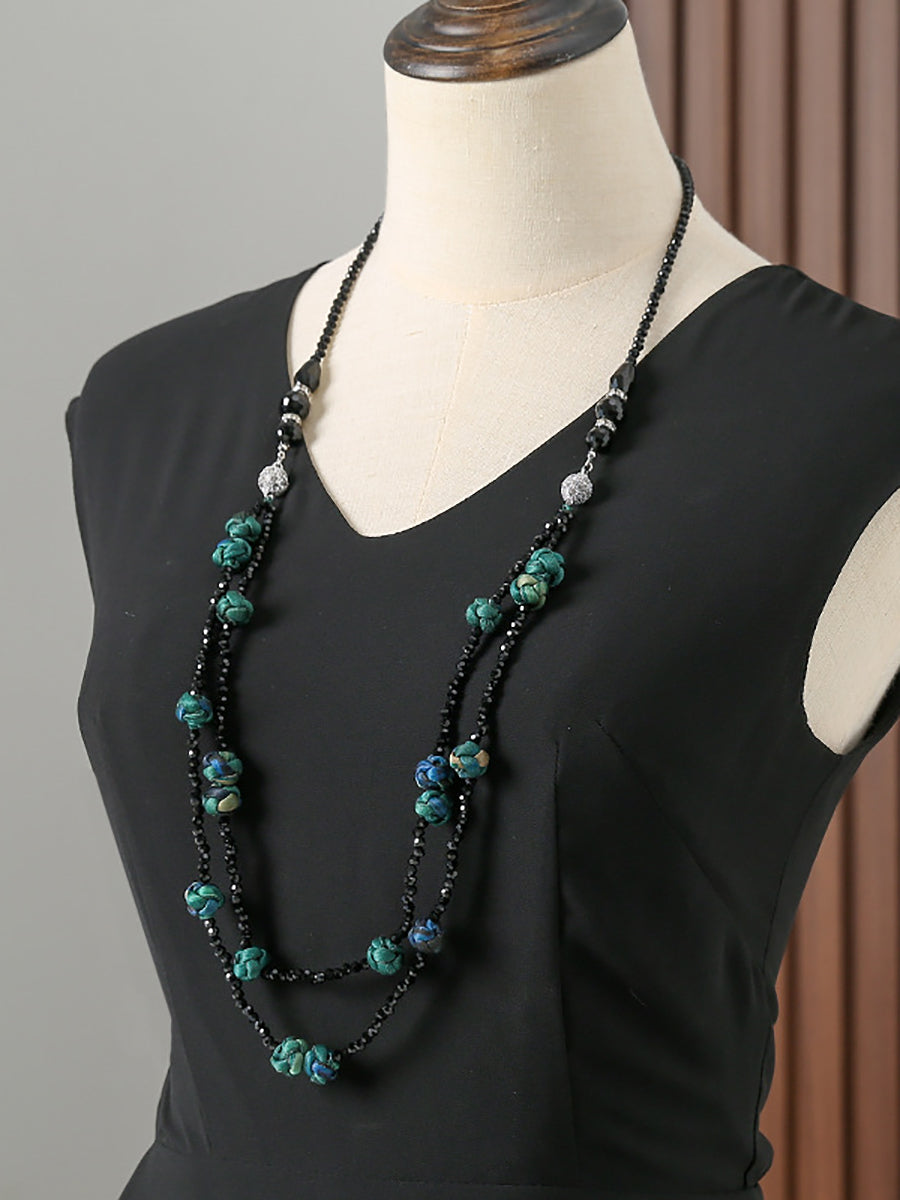 Ruyi Knot Beads Weave Sweater Necklace Qn005