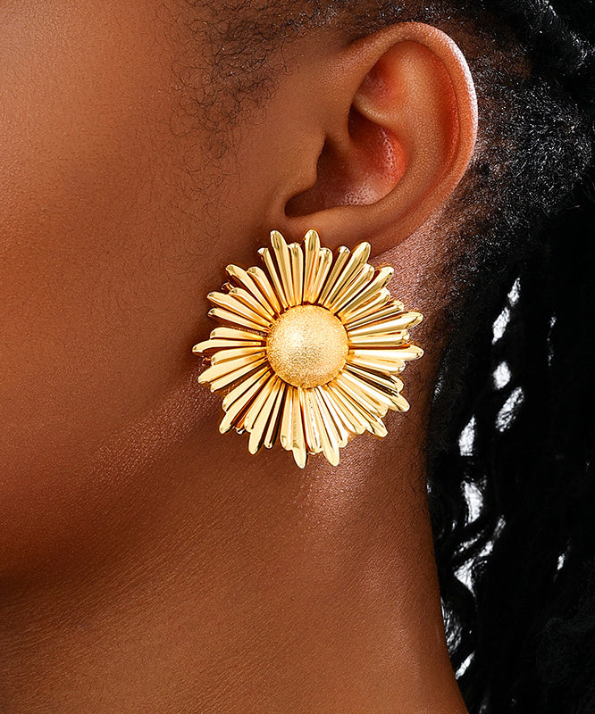 Gold Metal Alloy Sunflower Stud Earrings