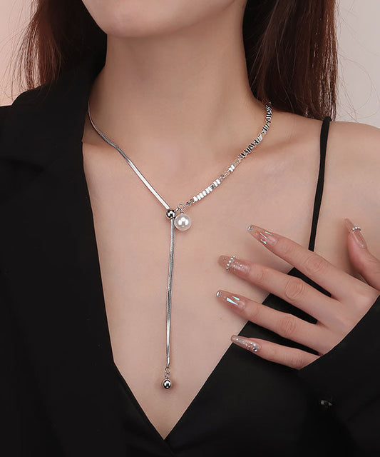 Silk Sterling Silver Pearl Broken Silver Pendant Necklace