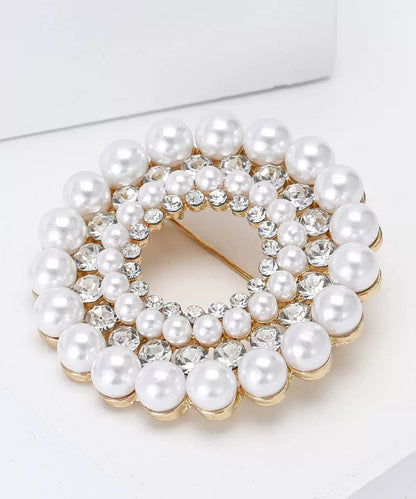 Classy White Alloy Pearl Zircon Brooches