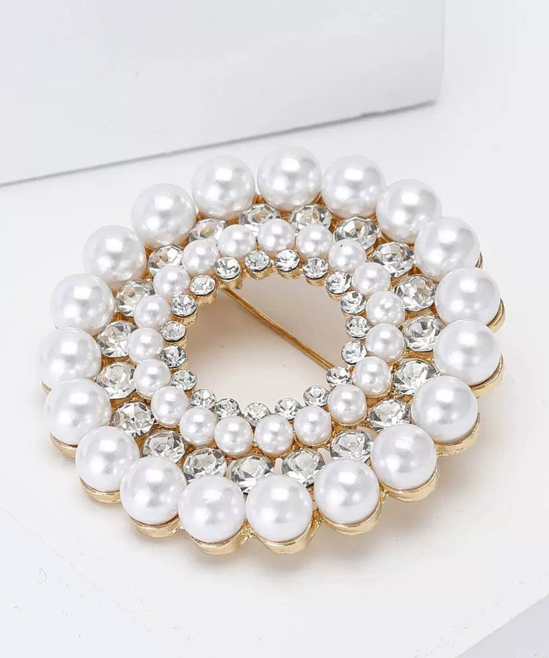 Classy White Alloy Pearl Zircon Brooches
