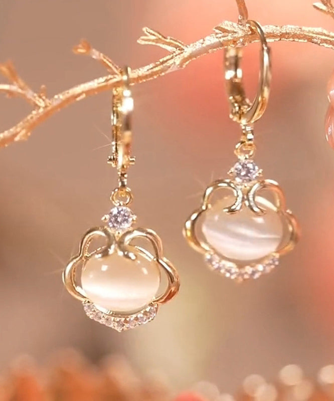 Gold Sterling Silver Overgild Cat's Eye Stone Drop Earrings