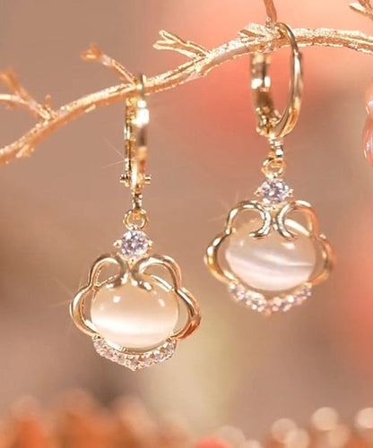 Gold Sterling Silver Overgild Cat's Eye Stone Drop Earrings