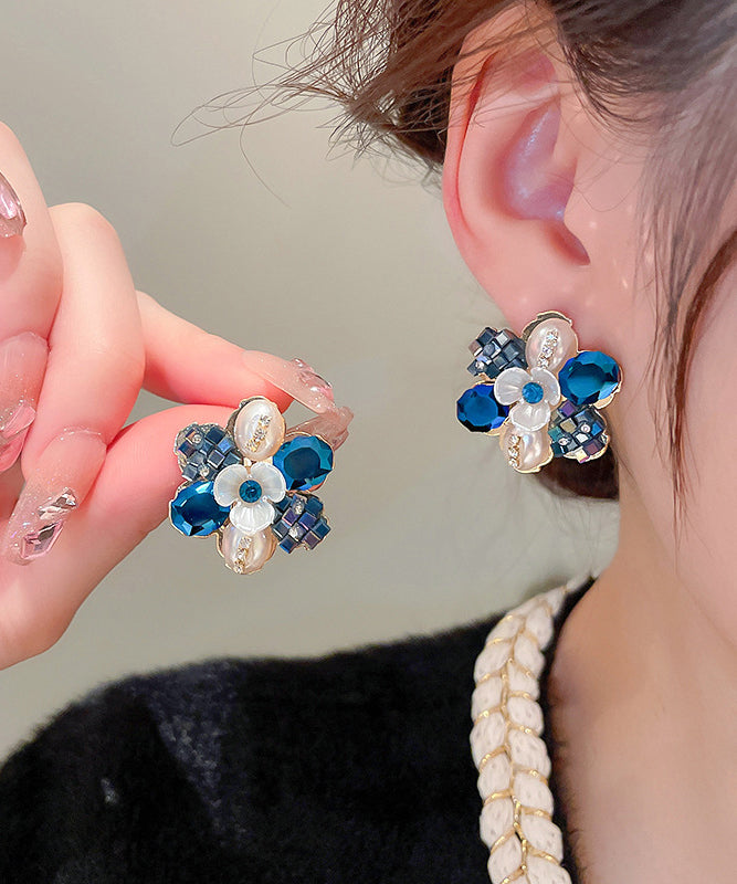 Style Colorblock Copper Pearl Zircon Stud Earrings
