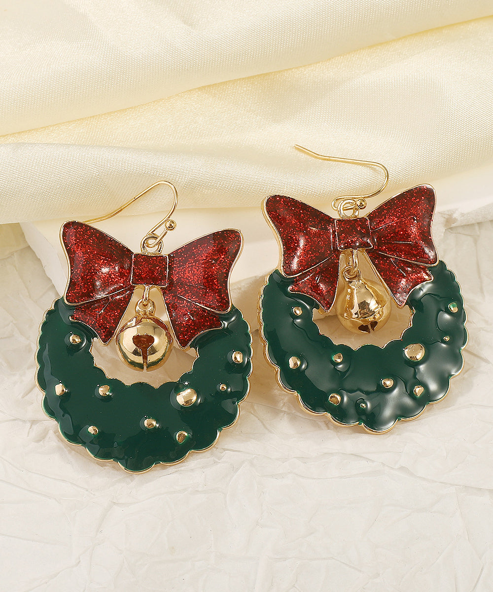 Green Alloy Drip Glaze Bow Drop Earrings