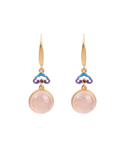 Colorblock Copper Overgild Gem Stone Drop Earrings