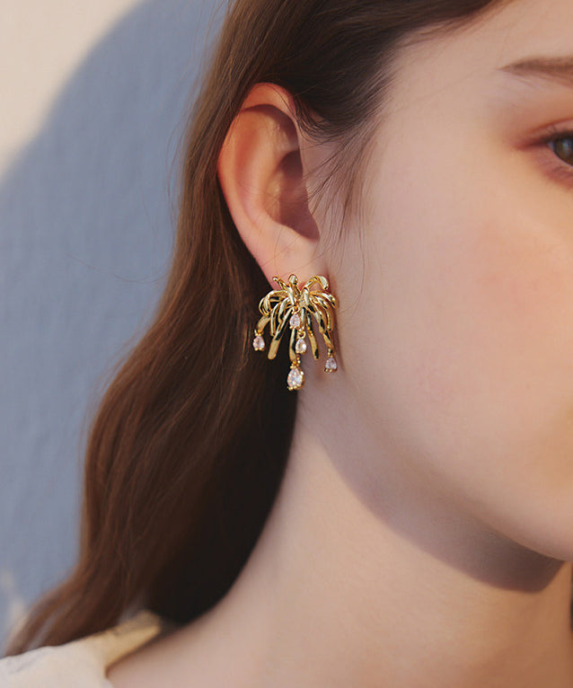 Stylish Gold Fireworks Zircon Gold Plated Stud Earrings