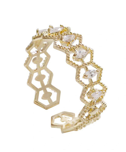 Fine Gold Alloy Zircon Lace Hollow Out Open Rings