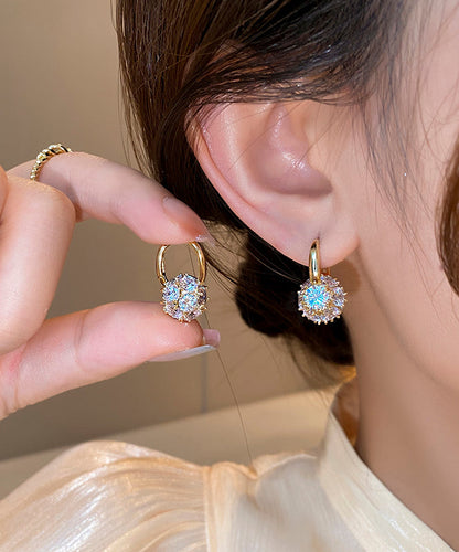 Gold Copper Alloy Zircon Spherical Hoop Earrings