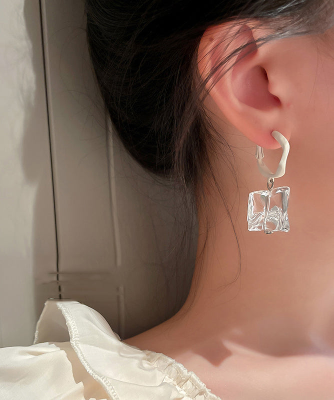 White Acrylic Gem Stone Drop Earrings