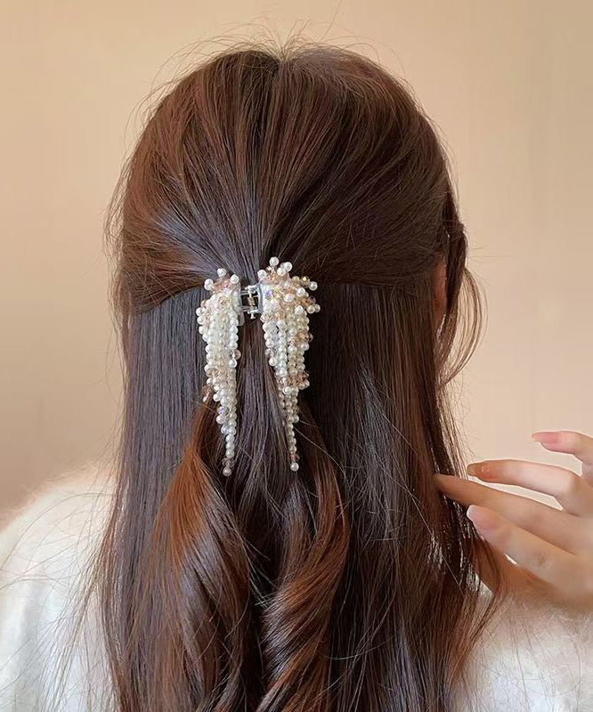 Colorblock Metal Pearl Beading Tassel Hairpin